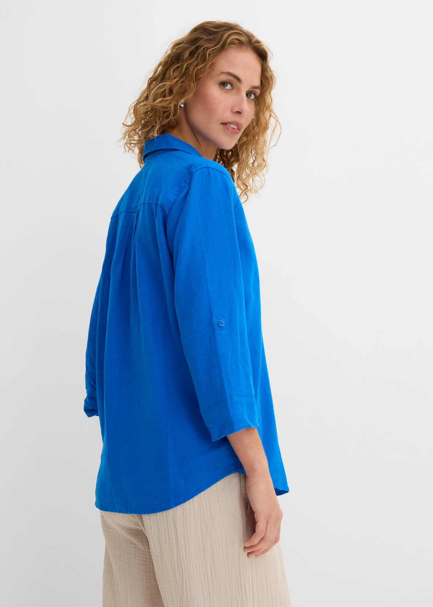 Blouse met linnen en 3/4 mouwen • azuurblauw • bonprix online shop