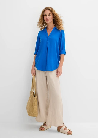 Blouse met linnen en 3/4 mouwen • azuurblauw • bonprix online shop