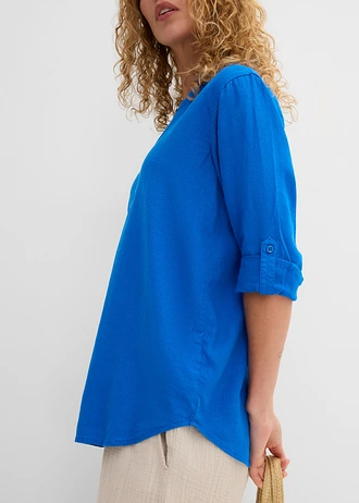 Blouse met linnen en 3/4 mouwen • azuurblauw • bonprix online shop
