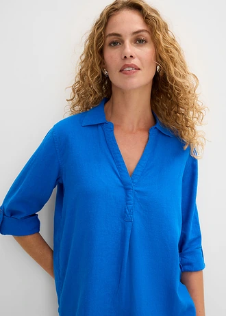 Blouse met linnen en 3/4 mouwen • azuurblauw • bonprix online shop