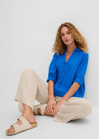 Blouse manches 3/4 en lin mélangé • bleu azur • Boutique bonprix