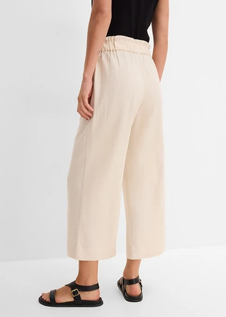 Culotte met linnen, tot op de kuit, Kleur: kiezelbeige