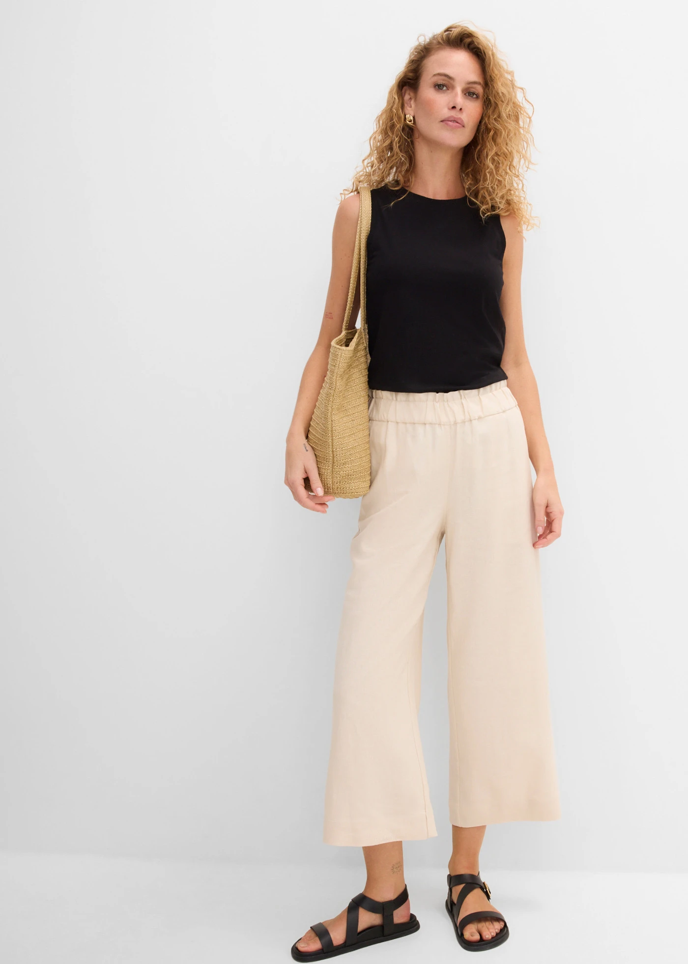 Pantalon large, longueur mollet • beige galet • Boutique bonprix