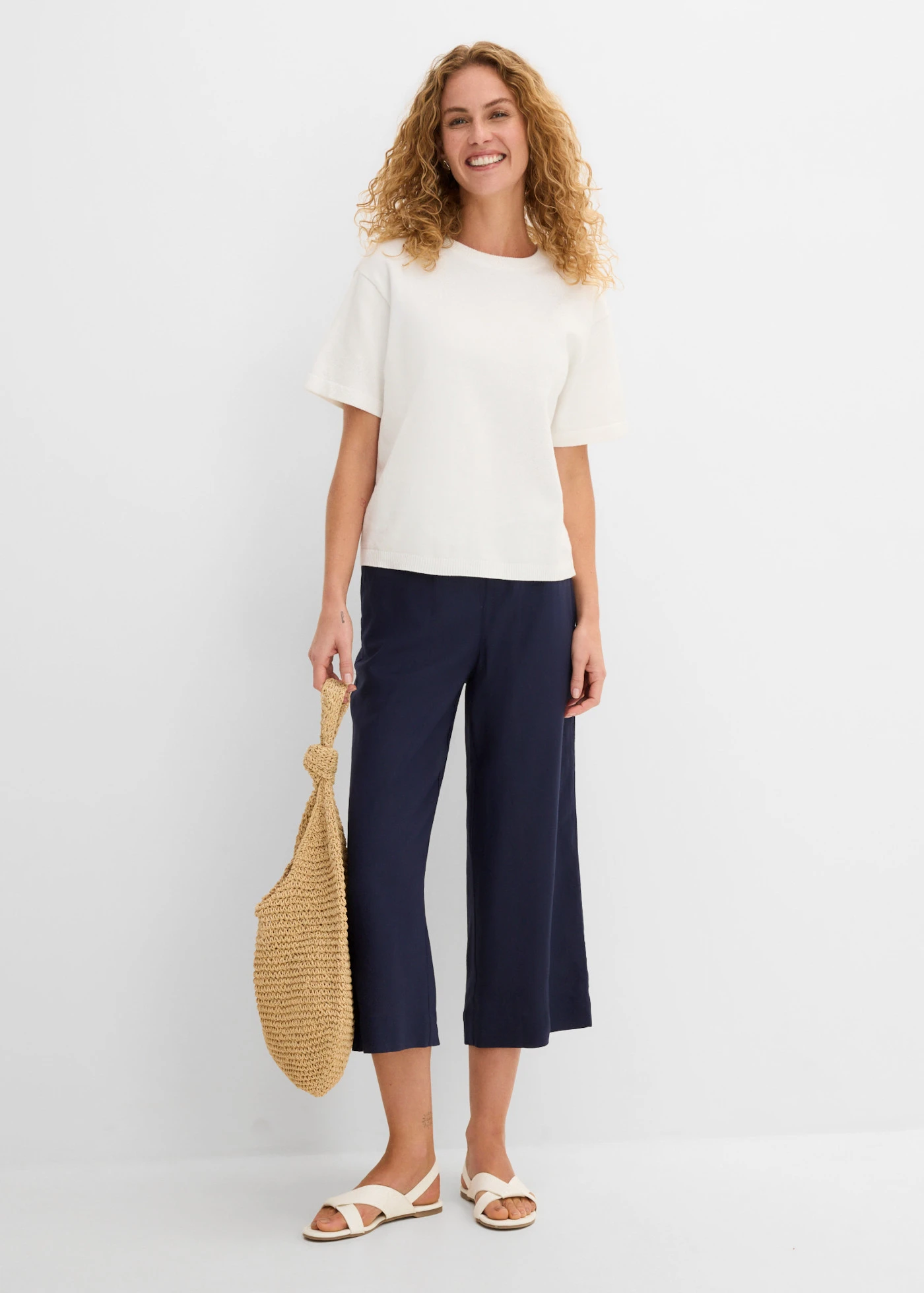 Culotte met linnen, tot op de kuit • donkerblauw • bonprix online shop