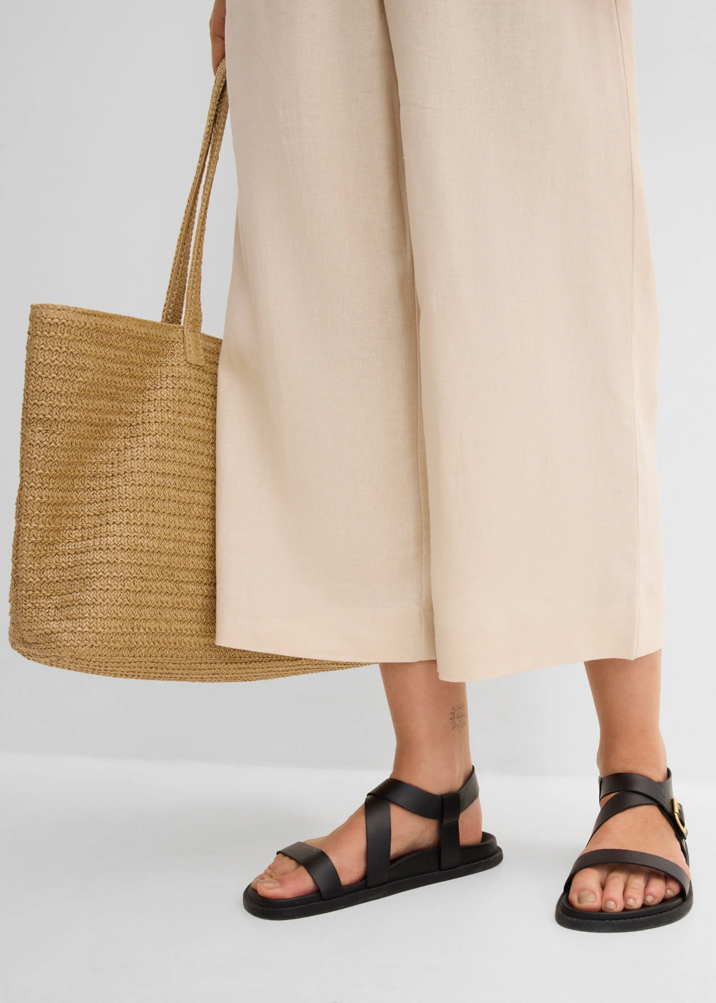Culotte met linnen, tot op de kuit • kiezelbeige • bonprix online shop