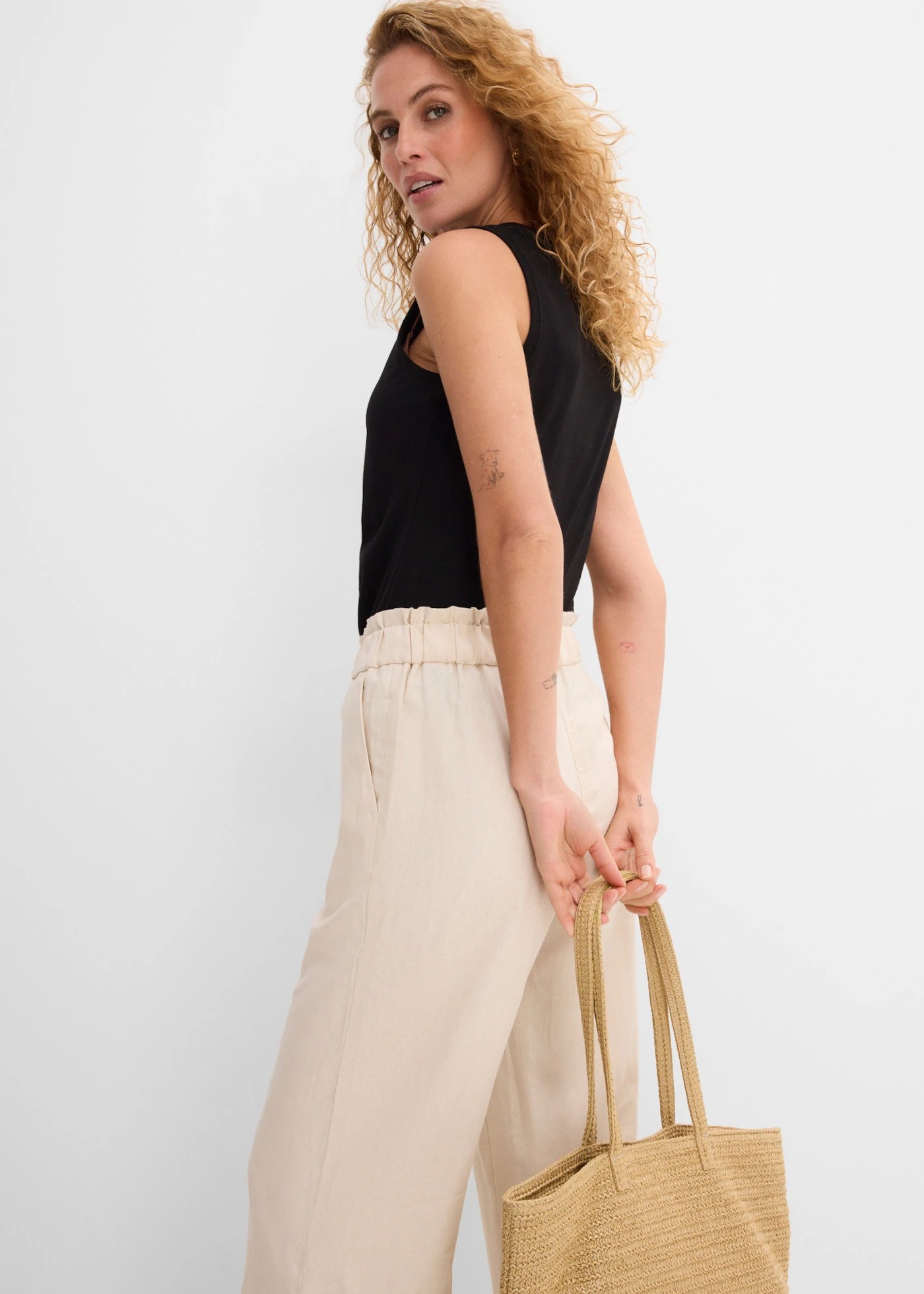 Culotte met linnen, tot op de kuit • kiezelbeige • bonprix online shop