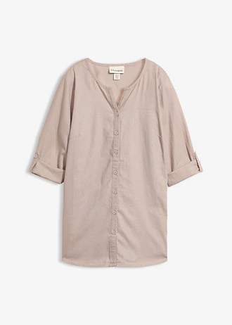 Blouse met linnen, 3/4 mouw, Kleur: natuursteen
