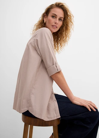 Blúz lenvászonnal és 3/4-es ujjakkal • kőszín • bonprix áruház