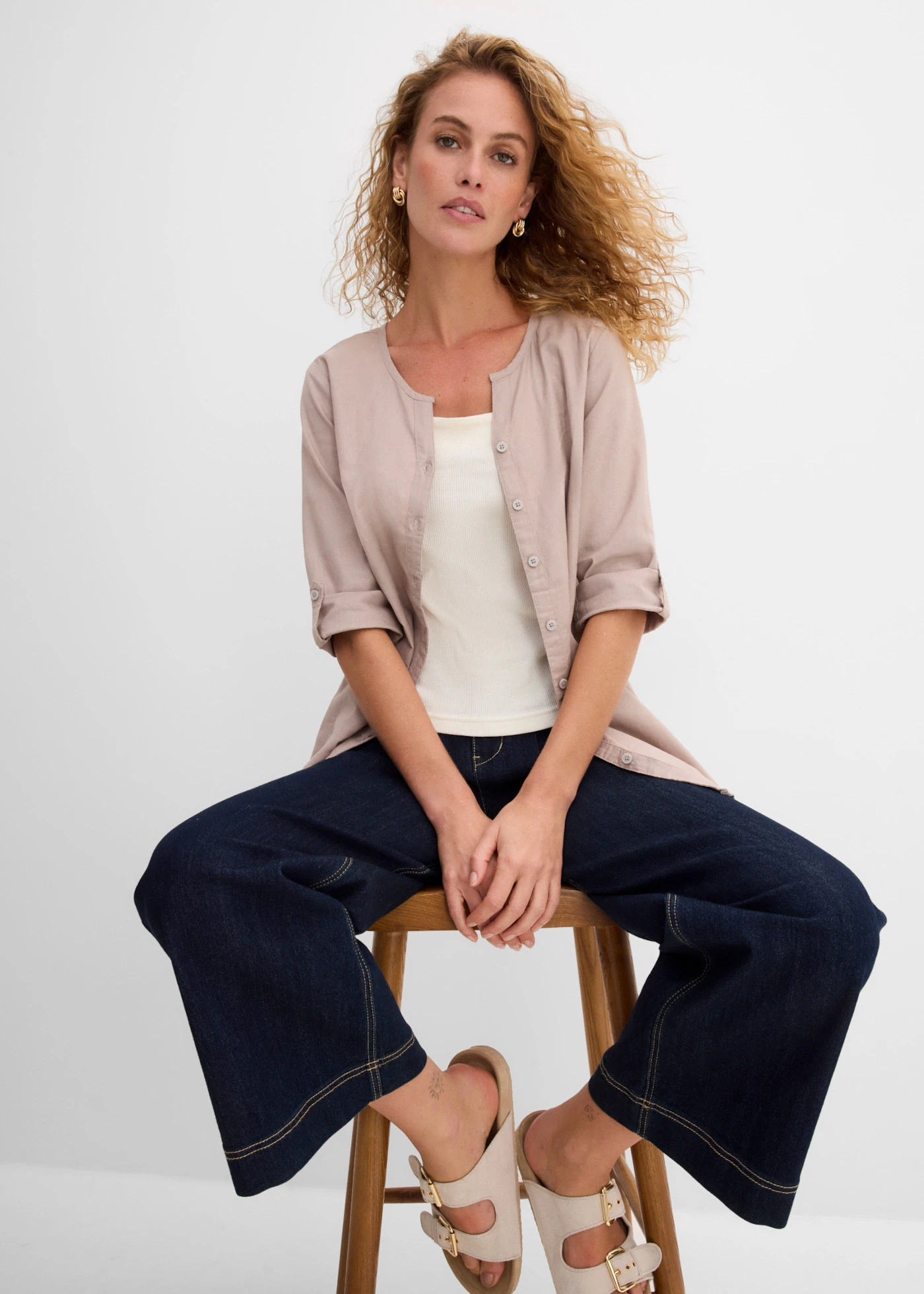 Blouse met linnen, 3/4 mouw • natuursteen • bonprix online shop