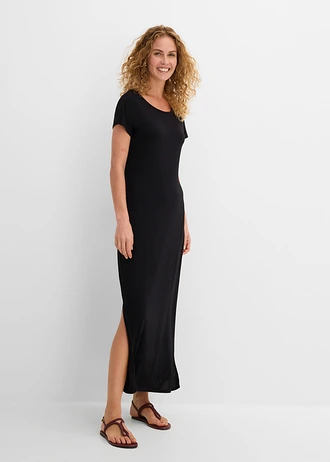 Jersey jurk van een soepele viscose-elastanmix, Kleur: zwart