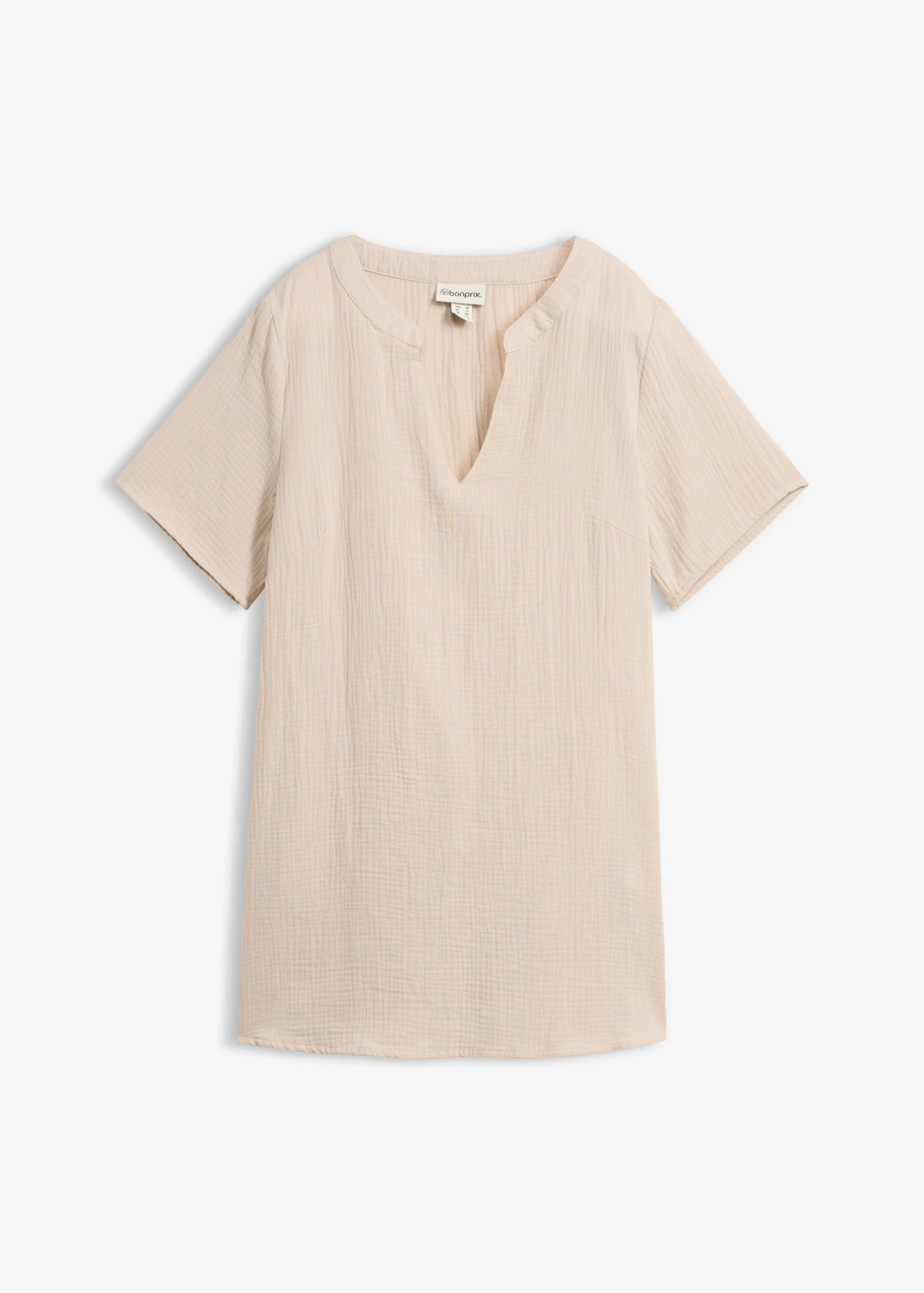 Lange tuniek van mousseline, korte mouw • steengrijs • bonprix online shop