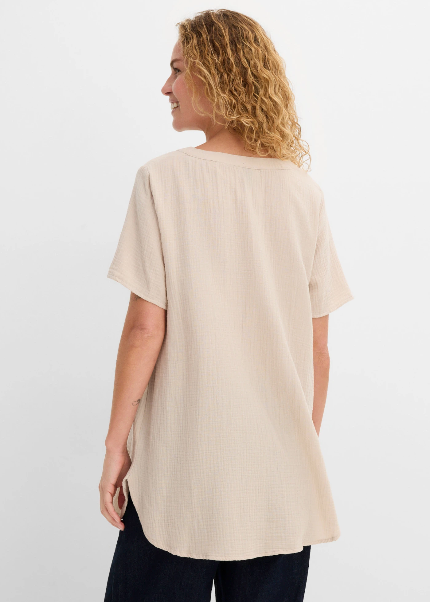 Lange tuniek van mousseline, korte mouw • steengrijs • bonprix online shop
