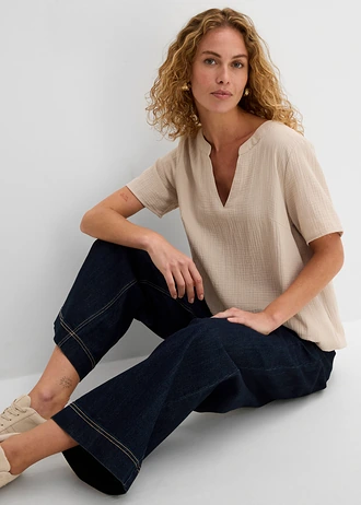 Lange tuniek van mousseline, korte mouw • steengrijs • bonprix online shop