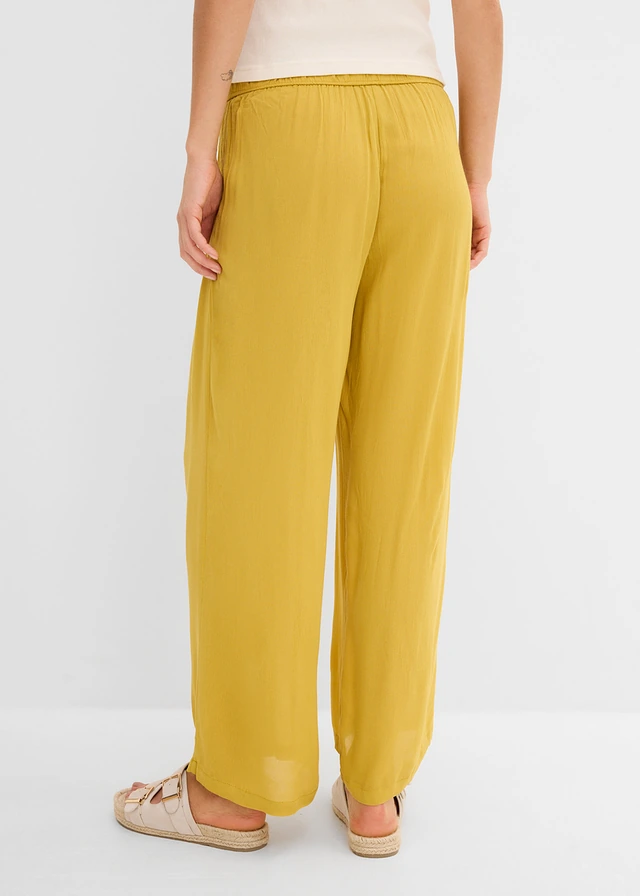 Wijde broek van soepele viscose, Kleur: donkergeel