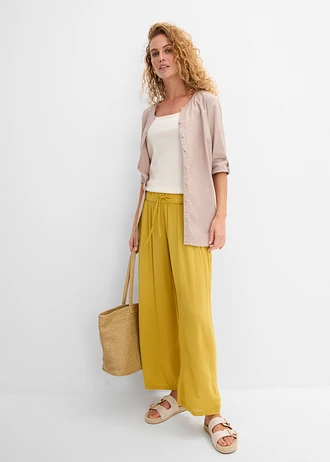 Wijde broek van soepele viscose, Kleur: donkergeel