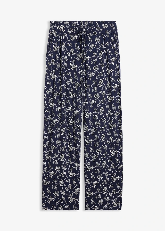 Pantalon palazzo en viscose extensible • bleu foncé floral • Boutique bonprix