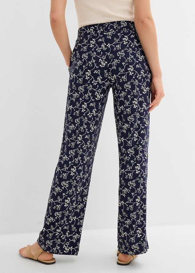 Palazzo broek in een viscosemix, Kleur: donkerblauw gebloemd