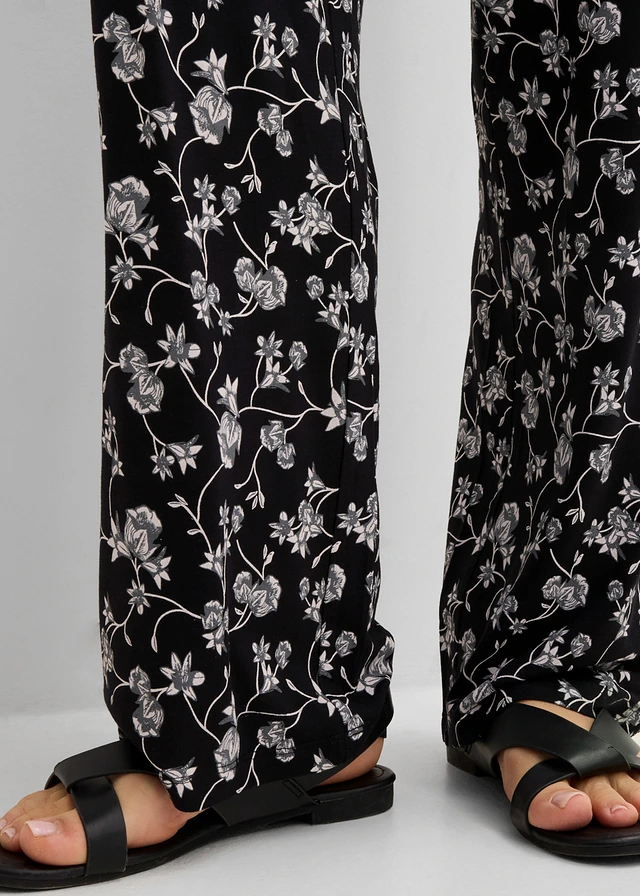 Pantalon palazzo en viscose extensible • noir floral • product-page.page-title-suffix