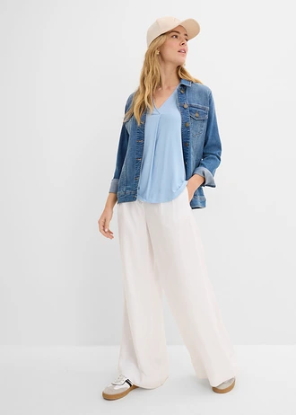 Top in een zachte viscosemix, Kleur: lichtblauw
