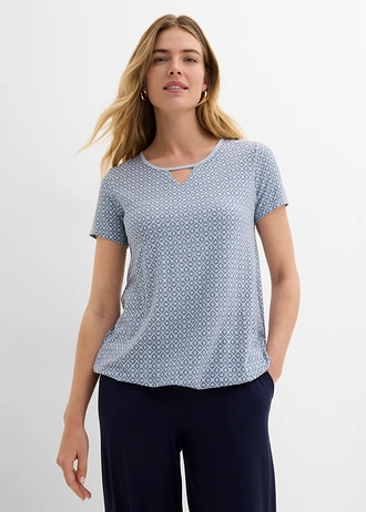 Shirt met elastiek, korte mouw, Kleur: indigo grafische print