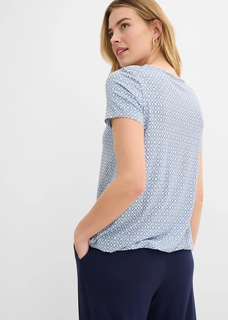 Shirt met elastiek, korte mouw • indigo grafische print • bonprix online shop