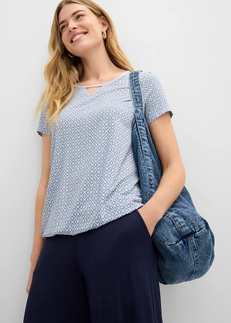 Shirt met elastiek, korte mouw • indigo grafische print • bonprix online shop
