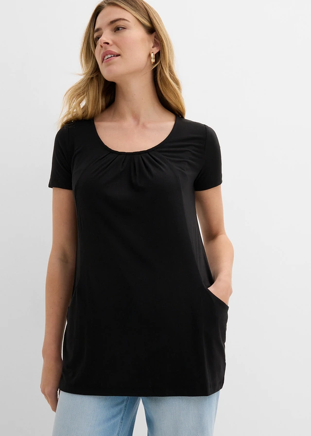 Longshirt met viscose, Kleur: zwart