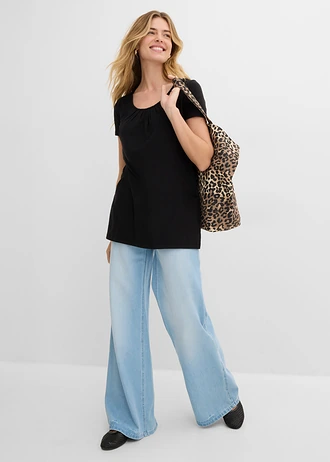 Longshirt met viscose, Kleur: zwart