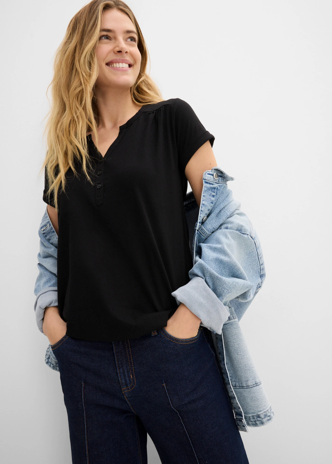 Katoenen shirt, korte mouw • zwart • bonprix online shop