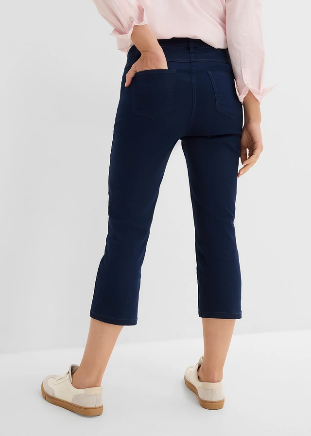 Mid waist jeans met comfortband, straight, Kleur: donkerblauw