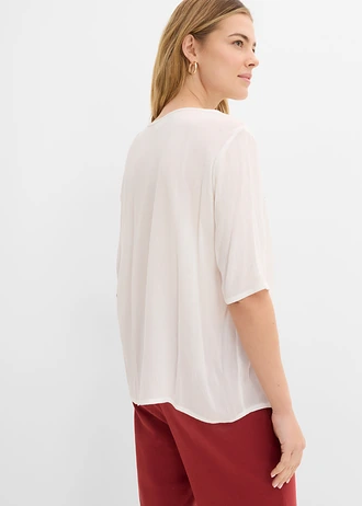 Crinkle tuniek van zachte viscose, Kleur: wolwit gebloemd