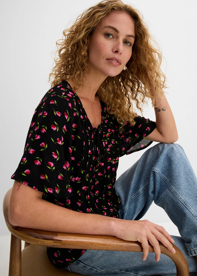 Tuniek van 100% viscose • zwart gebloemd • product-page.page-title-suffix