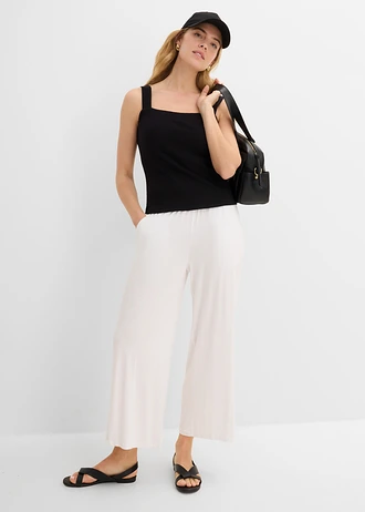 Pantalon fluide en jersey viscose, longueur 7/8 • blanc • Boutique bonprix