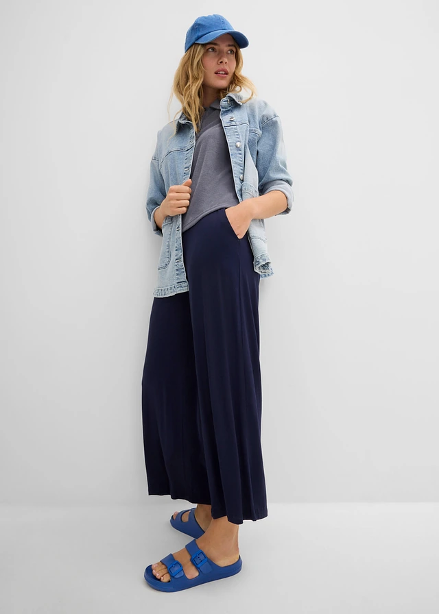 7/8 jersey broek van een soepele viscosemix donkerblauw