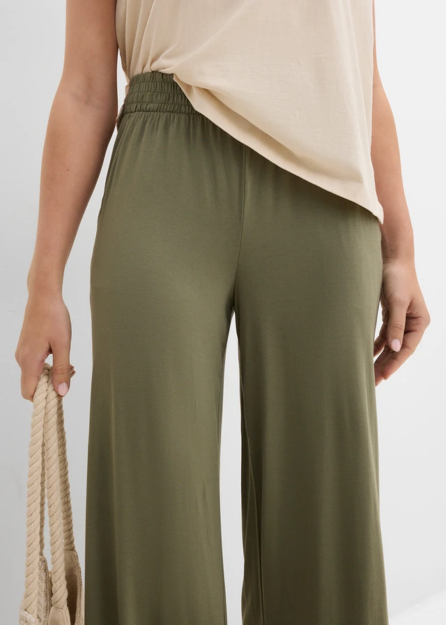 Pantalon fluide en jersey viscose, longueur 7/8 • olive • product-page.page-title-suffix