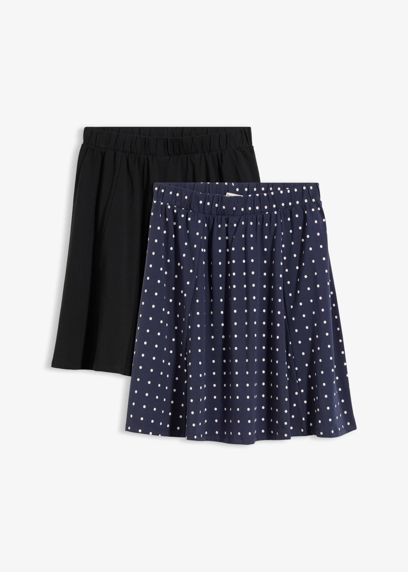 Jersey rok (set van 2) • gestipt donkerblauw-wit+zwart • bonprix online shop