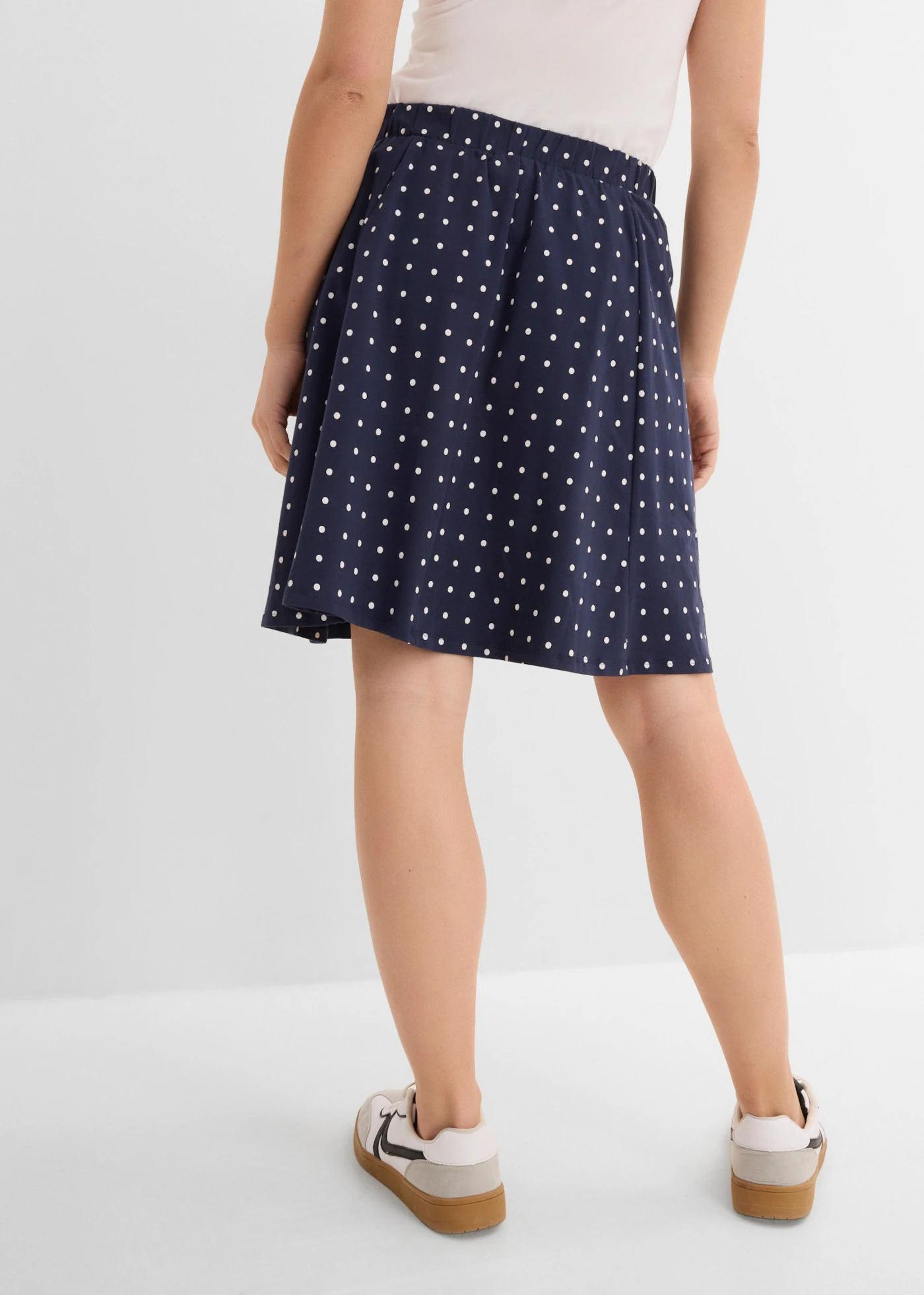 Jersey rok (set van 2) • gestipt donkerblauw-wit+zwart • bonprix online shop