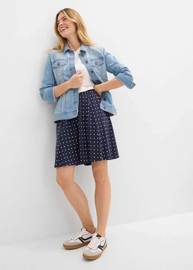 Jersey rok (set van 2) gestipt donkerblauw-wit+zwart