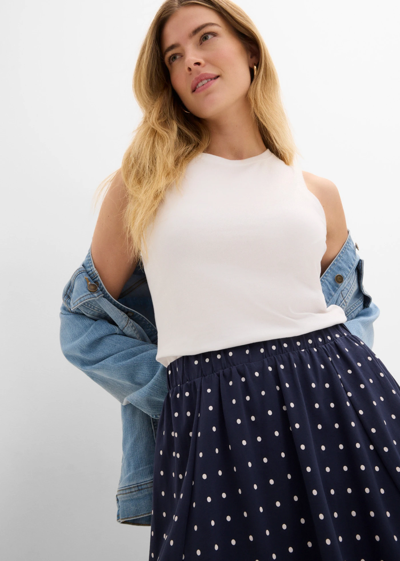 Jersey rok (set van 2) • gestipt donkerblauw-wit+zwart • bonprix online shop