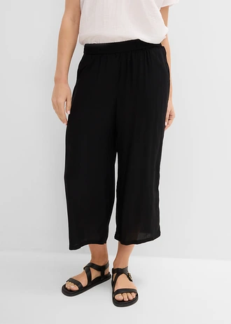 3/4 viscose broek met comfortband, Kleur: zwart