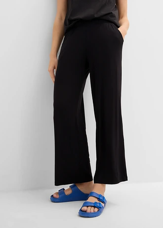 Pantalon fluide en jersey viscose extensible, Couleur: noir