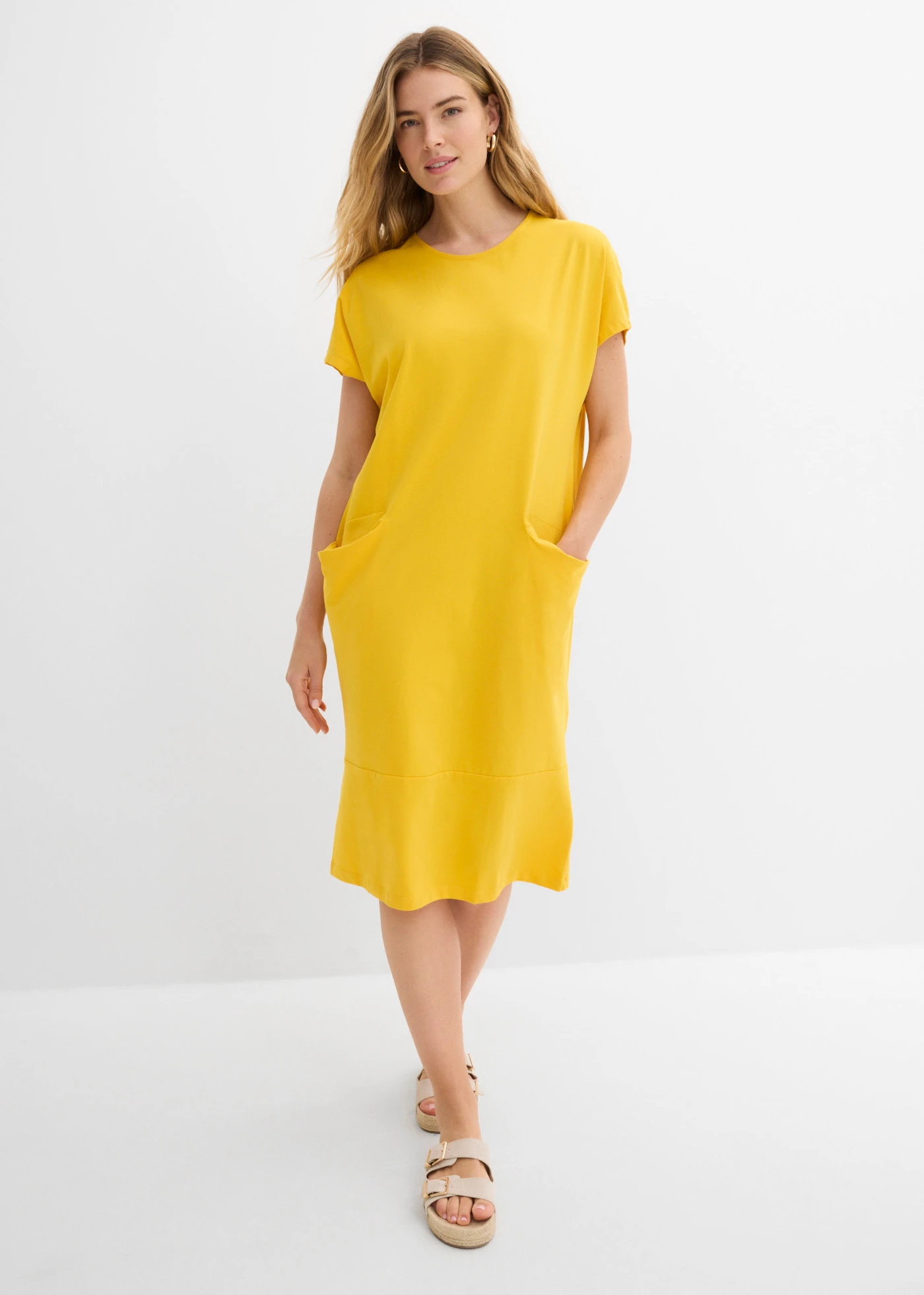 Jersey jurk met zakken • saffraangeel • bonprix online shop
