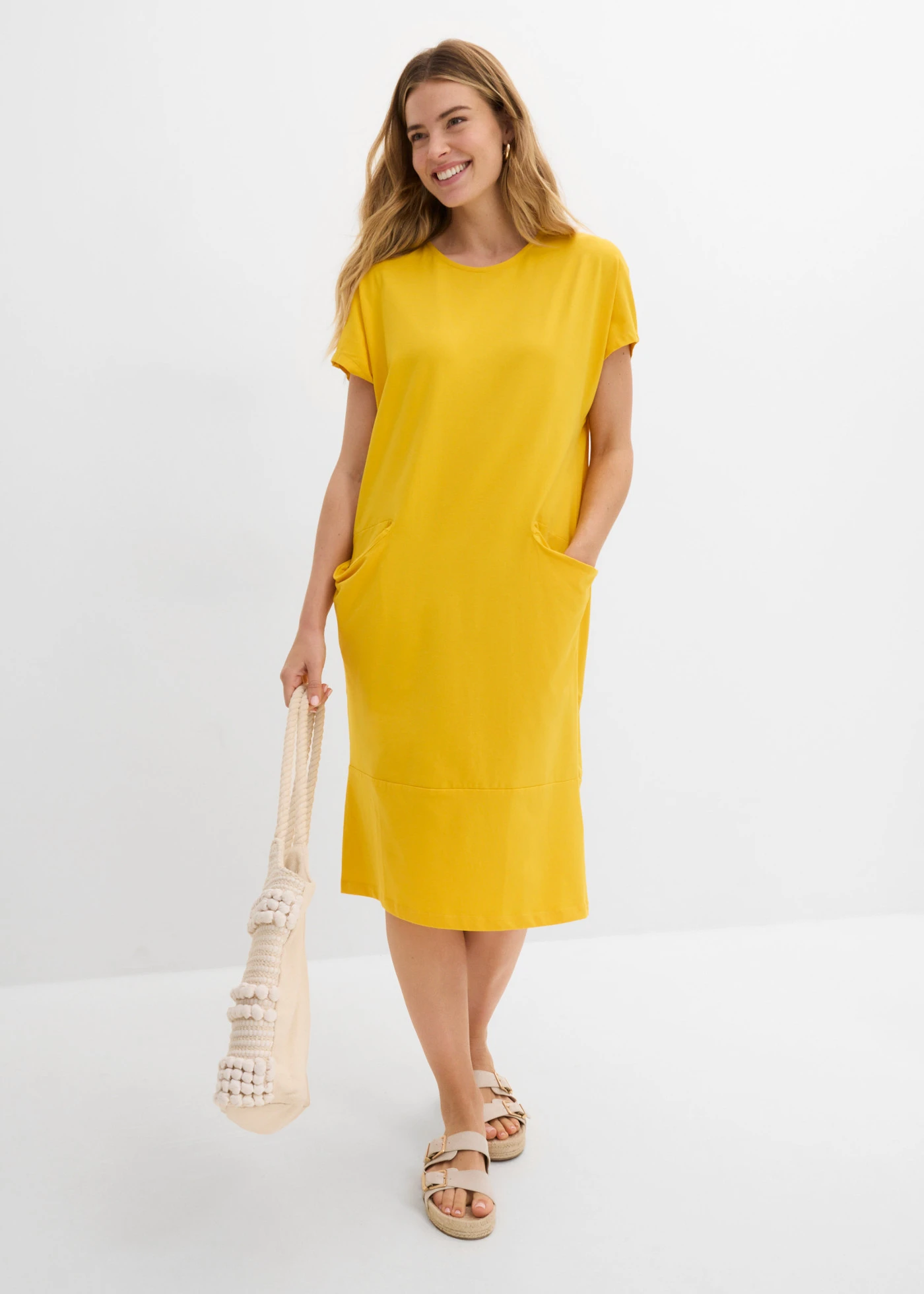 Jersey jurk met zakken • saffraangeel • bonprix online shop