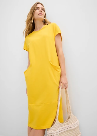 Jersey jurk met zakken • saffraangeel • bonprix online shop