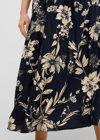 Jupe longue en viscose avec taille élastique et lien à nouer • bleu foncé-beige galet floral • Boutique bonprix