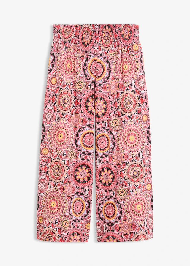Wijde jersey culotte met brede, gesmokte band, 7/8 lengte • avondrood paisley • bonprix online shop