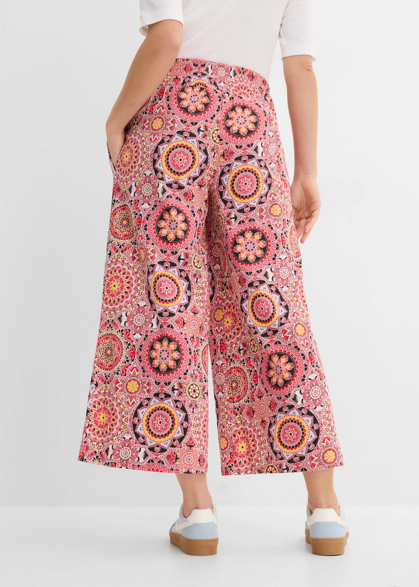 Wijde jersey culotte met brede, gesmokte band, 7/8 lengte • avondrood paisley • bonprix online shop