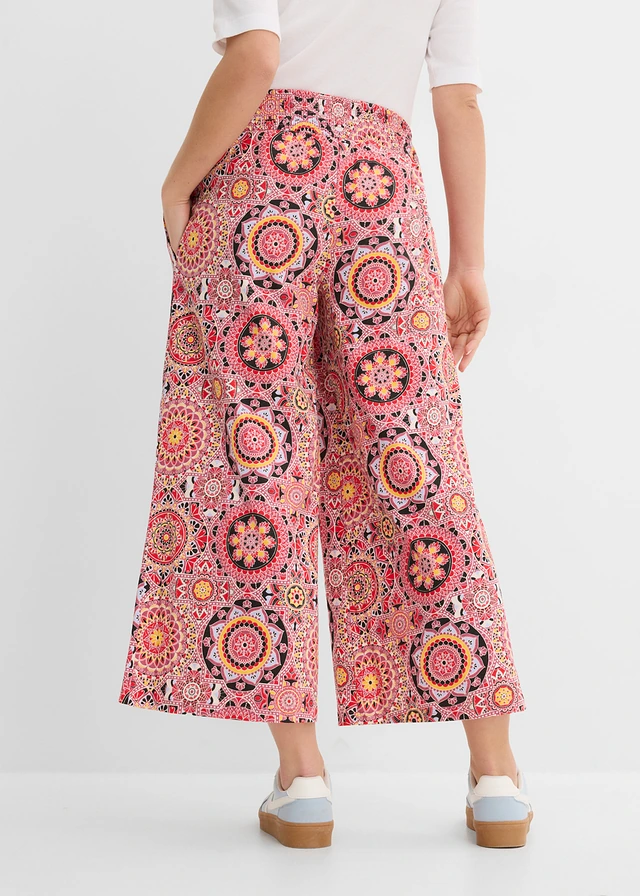 Jupe-culotte large en jersey avec large taille smokée, longueur 7/8, Couleur: rouge foncé paisley