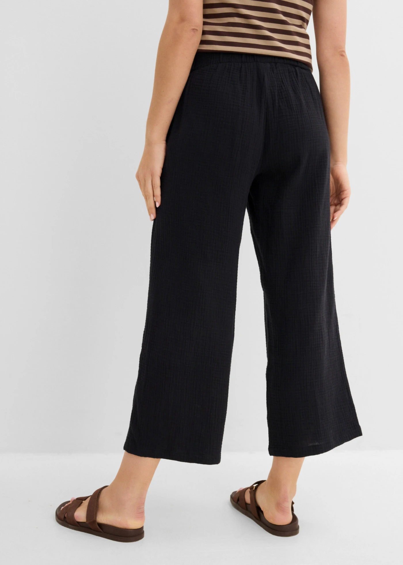 Kalhoty Culotte z bavlněného mušelínu • černá • bonprix obchod