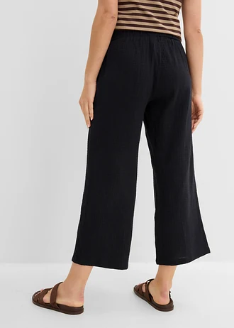Kalhoty Culotte z bavlněného mušelínu • černá • bonprix obchod